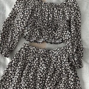 Floral Black and White Two-Piece Set